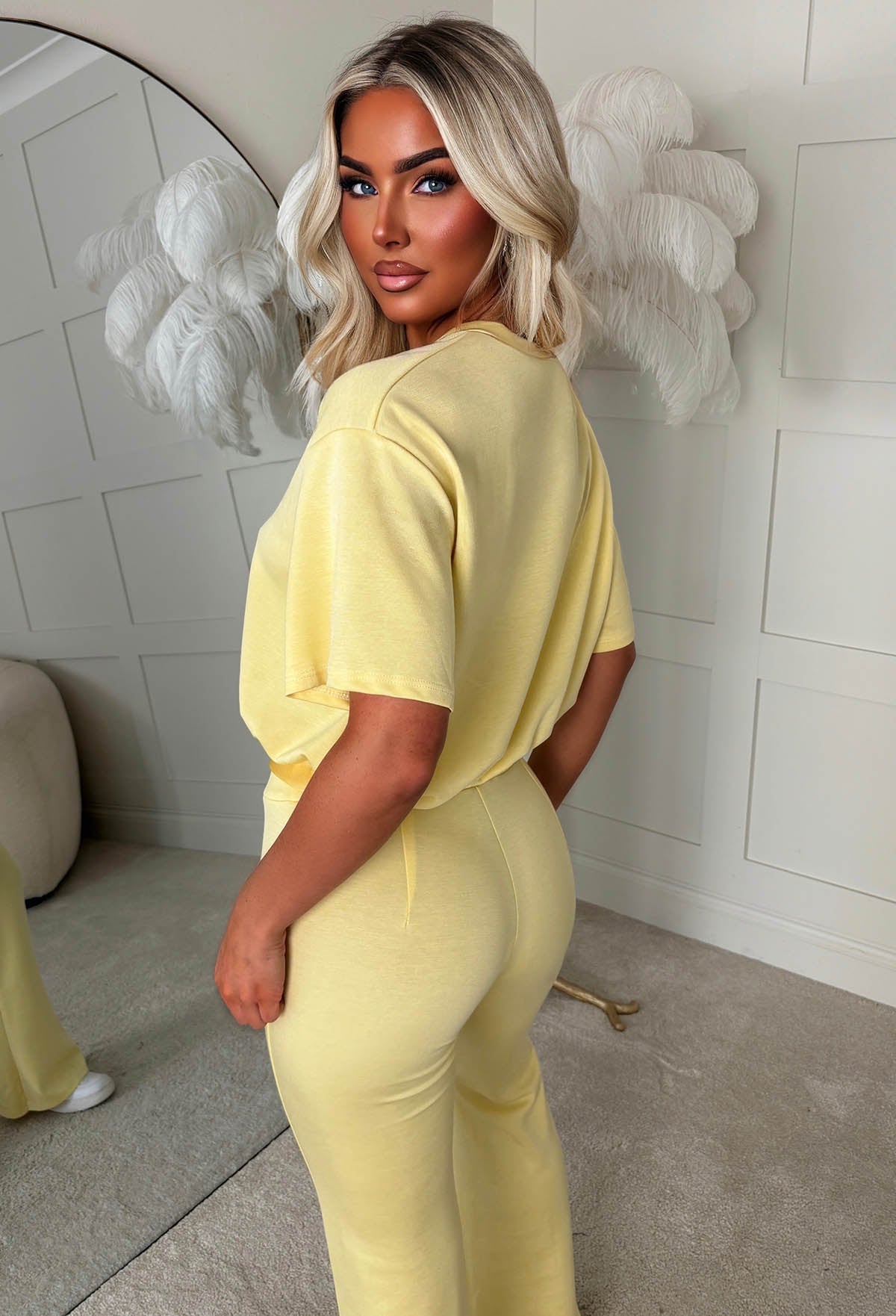 Soft Slay Yellow Bubble Hem Lounge Co-Ord Set