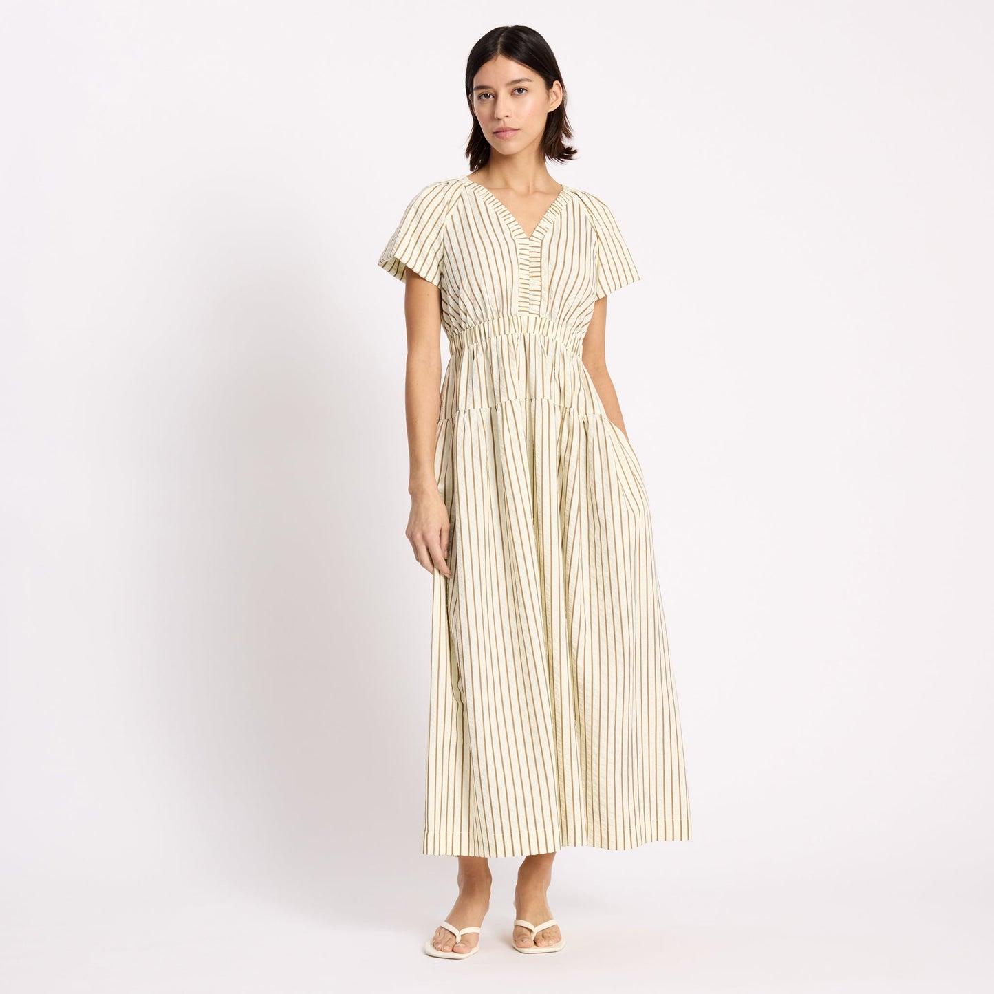Neutral Stripe V Neck Dress