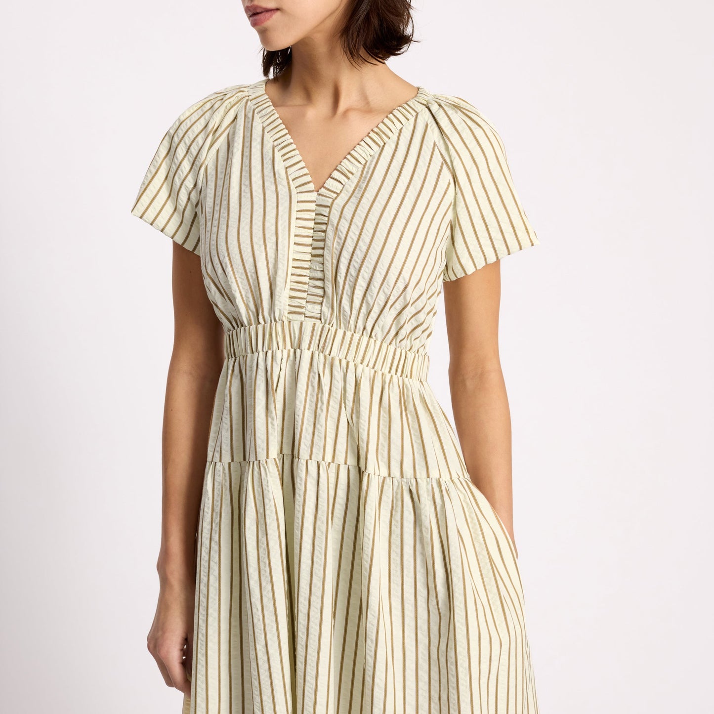 Neutral Stripe V Neck Dress