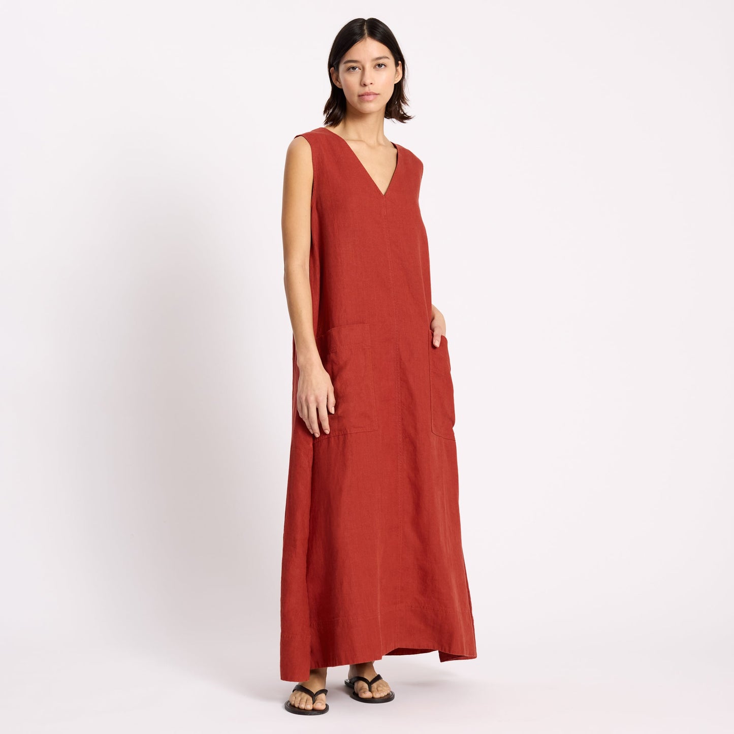 Linen V Neck Dress