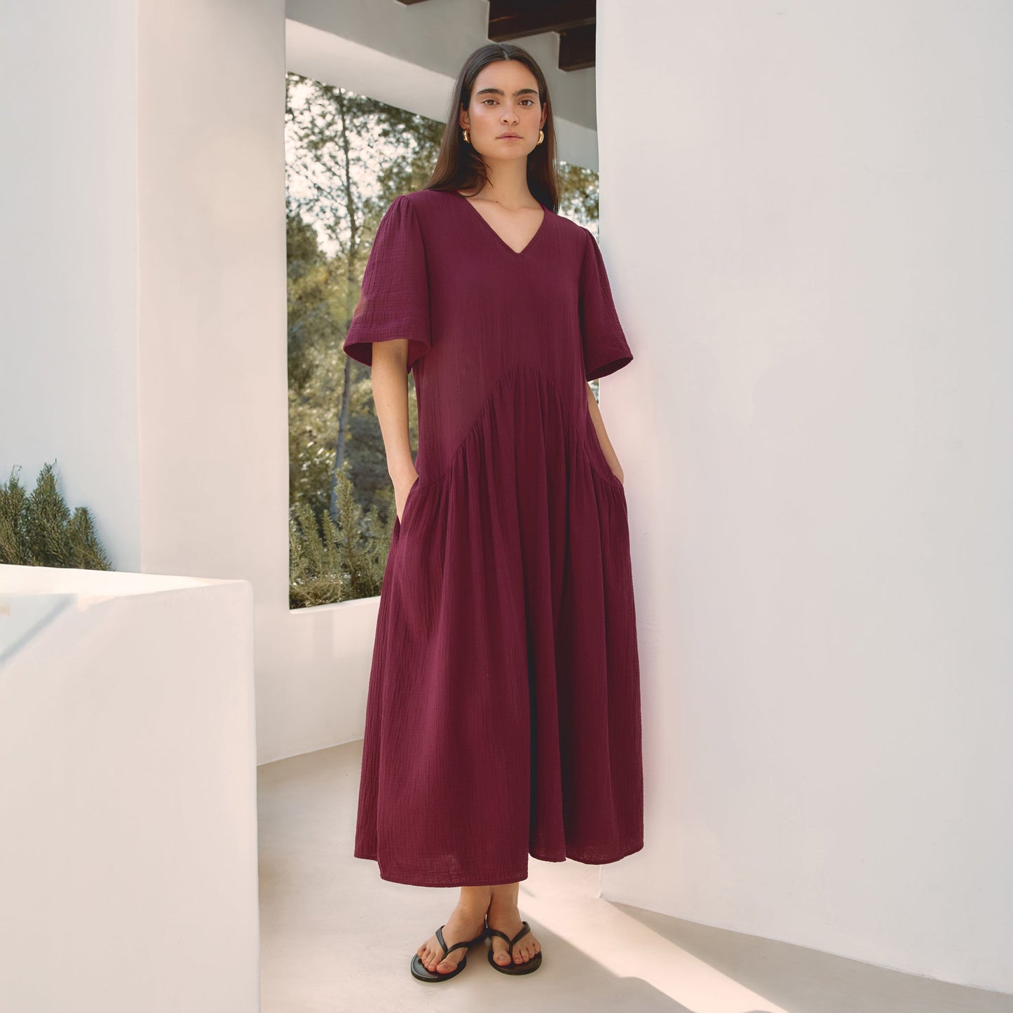Burgundy Cheesecloth Dress