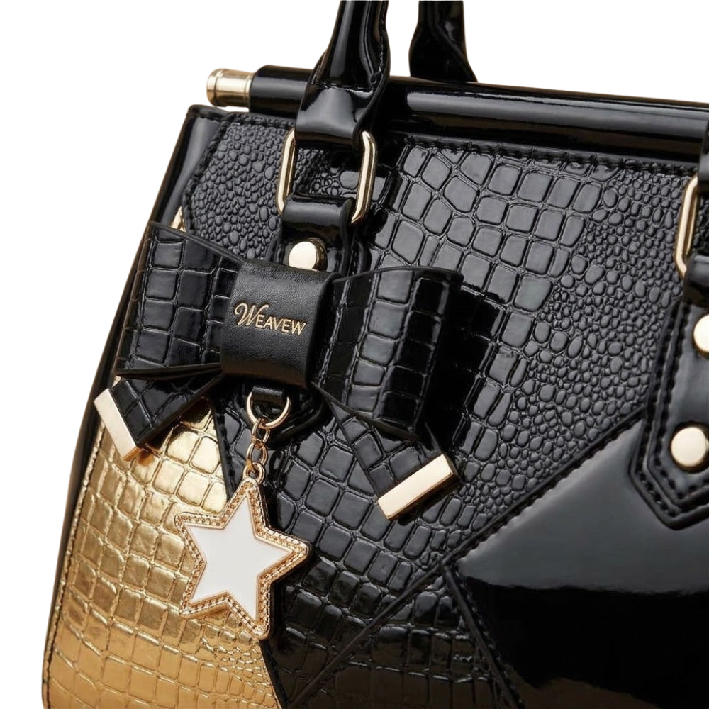 WEAVEW Black Croc Handbag