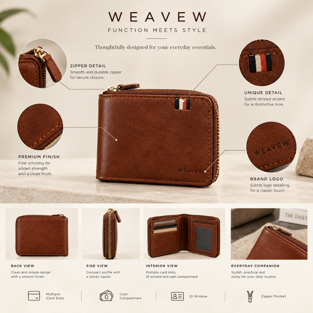 WEAVEW Brown Zip Around Wallet