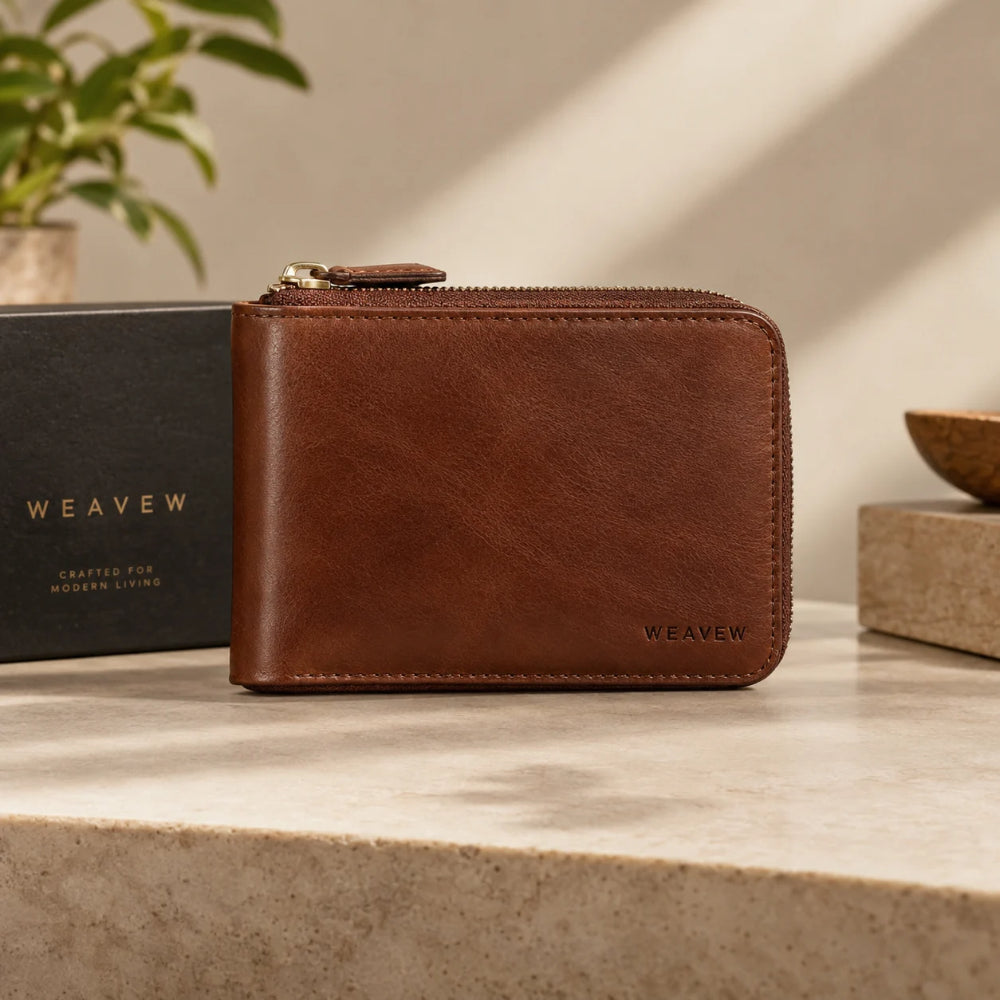 WEAVEW Brown Zip Around Wallet