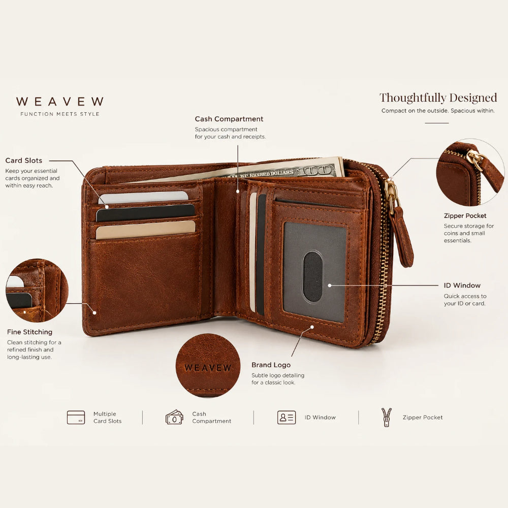 WEAVEW Brown Zip Around Wallet