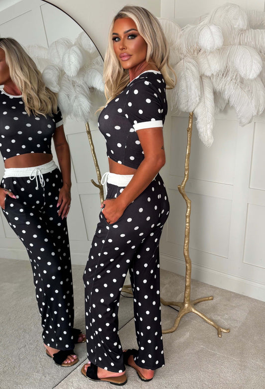 You're Obsessed Black Polka Dot Casual Lounge Co-ord Set
